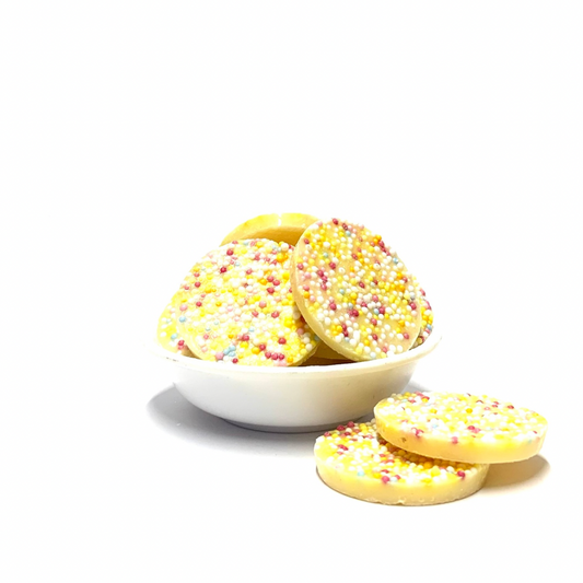 Sprinkle Dusted White Chocolate Discs 100g