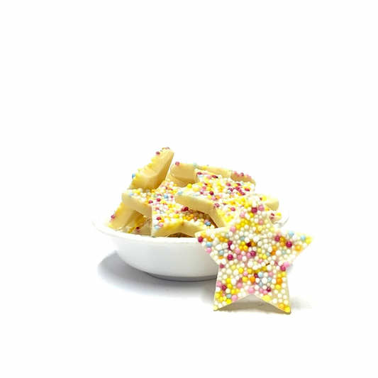 Sprinkle Dusted White Chocolate Stars 100g